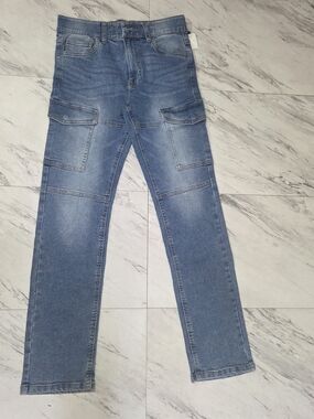 Point Zero Men's Blue Straight Cargo Jeans Size 14 Boys